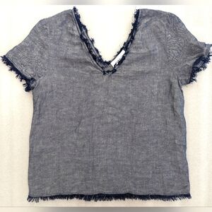 HIGHLINE Collective short sleeve linen denim look fringy oversized Tshirt Sz XS